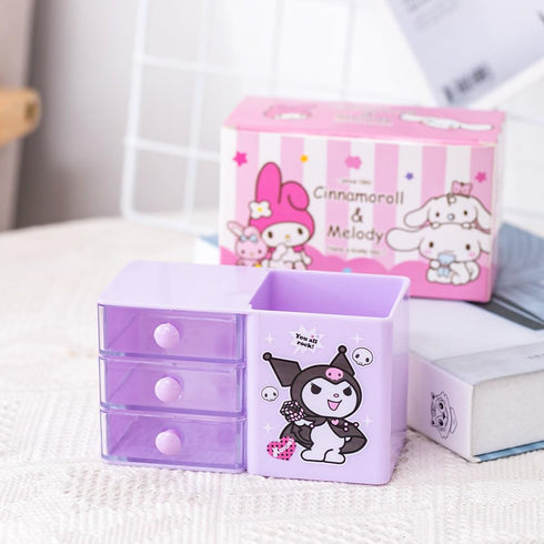 Kawaii Pen Holder Drawer Storage Box Office Desktop Office Supplies Three-Layer Cartoon Colorful Small Drawer Box...
