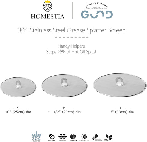 Homestia Splatter Screen for Kitchen, 304 Stainless Steel Fine Mesh Splatter Screen for Frying Pan, 13” Grease Splatter Guard with Fold Flat Knob...