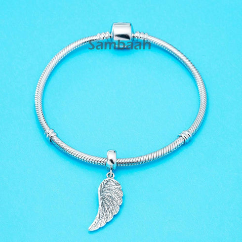 Angel Wing Charm 925 Sterling Silver Wing Pendant Feather Charm Lucky Bracelets Charm...