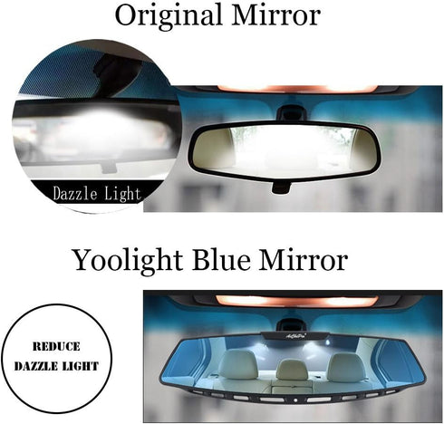 Car Rear View Mirror, 12" Wide Angle Universal Curve Convex Rearview Mirror Interior Clip On Original Mirror (Blue Mirror)...