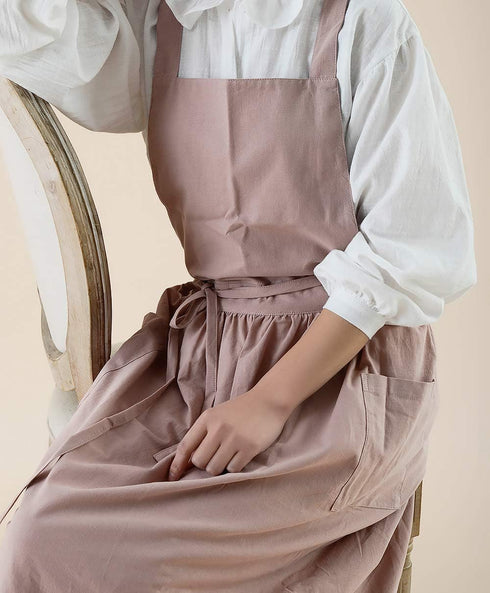 Cotton Pleated Apron Retro Waterdrop Proof Garden Cleaning Pinafore Dress...