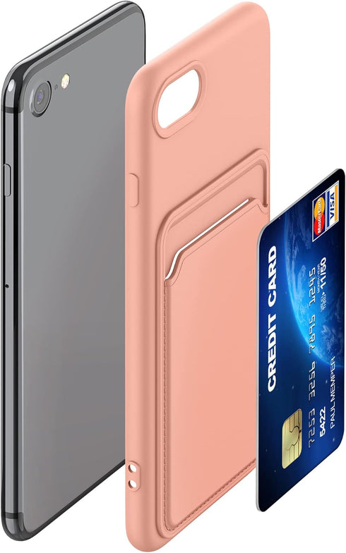 kwmobile Case Compatible with Apple iPhone SE (2022) / iPhone SE (2020) / iPhone 8 / iPhone 7 Case - TPU Phone Cover with Credit Card Holder - Gra...