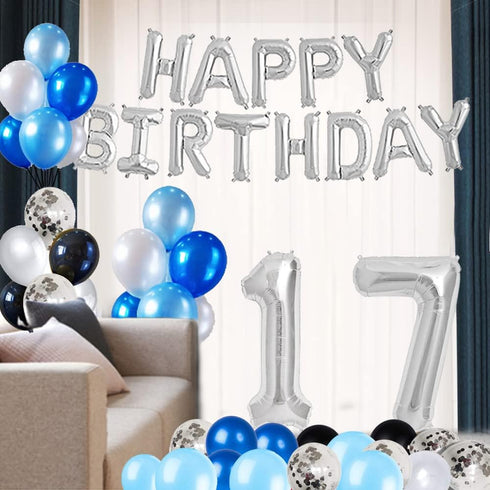17th birthday Decorations Birthday Party Supplies Set- Foil Happy Birthday Banner Foil Balloons Number 17 and Star Shape Balloons 47 pcs Latex bal...