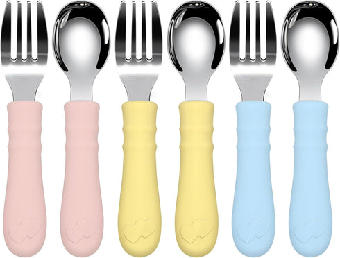 Toddler Utensils, 6PCS Fork and Spoon Kids Silverware with Silicone Handle Stainless Steel Utensils for Babies...