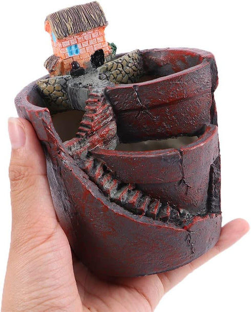 Mini Succulent Pot, Creative Resin Plants Pot,Tiny Creative Flower Pot,Fairy Garden Pot with House,Mini Garden Decoration Bonsai Decor...