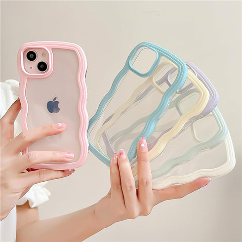 Compatible for iPhone 15 Plus Case Clear Cute Curly Wave Frame Shape for iPhone 15 Plus Phone Cases Shockproof Soft Protective Phone Cover for Wom...