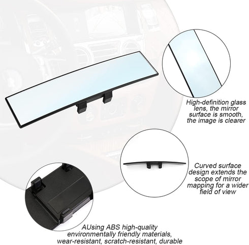 Car Rearview Mirror, Clip-on Panoramic Rear View Mirror for Car, Wide Viewing Range, 12inch Universal Use for Cars, SUVs, Trucks, Vehicles...