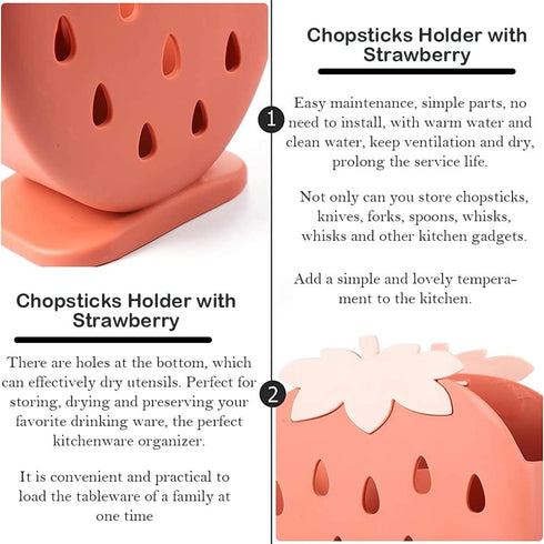 AKOAK 1 Pack Strawberry Chopsticks Stand, Cutlery Storage Box, Suitable for Storing Spoons, Chopsticks, Spoons, Knives and Other Kitchen Utensils ...