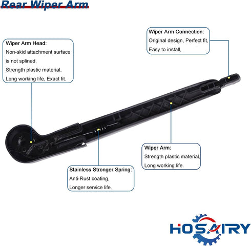 Rear Wiper Arm Blade Set for Jeep Wrangler JK 2007-2018 Rear Windshield Wiper Arm Blade Assembly 68002490AB...