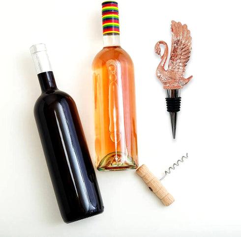 Wine Bottle Stopper, Pink Swan Stainless Steel Wine Saver Reusable Wine Cork Silicone Wine Stopper...