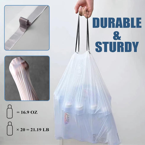 Small Trash Bags 4 Gallon - Drawstring, Individual Unscented Small Garbage Bags, White Trash Can Liners For Bathroom, 57 Count...