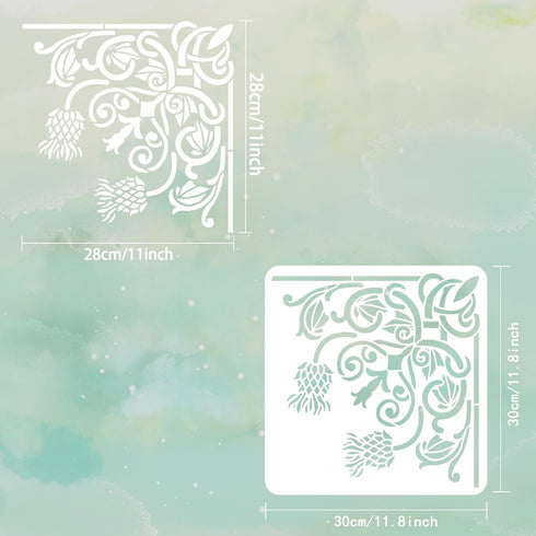 FINGERINSPIRE Thistle Flower Corner Stencil 11.8x11.8inch Reusable Floral Corner Painting Template DIY Craft Plants Corner Decoration Stencil for ...