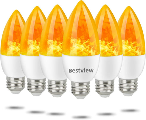 Bestview Flickering Light Bulbs,3 Modes Led Flame Effect Light Bulbs, Smart E26/E27 Chandelier Base Candle Fire Light Bulb for Halloween, Christma...