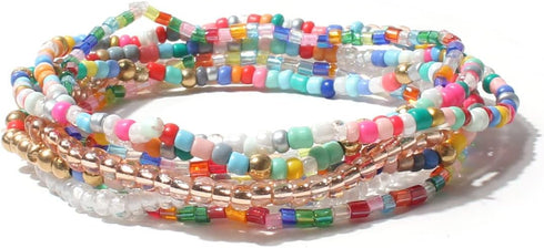 Handmade Stackable Beaded Bracelets for Women Layering Strand Colorful Beads Bracelets Set Boho Adjustable Muilty-layered Seed Stretch Wristbands ...