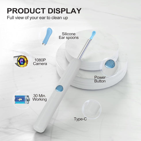 Ear Wax Removal, Ear Cleaner with Camera with 1080P, Ear Wax Removal Tool with 6 LED Light, Ear Wax Removal Kit with 8 Ear Pick, Ear Camera for iP...