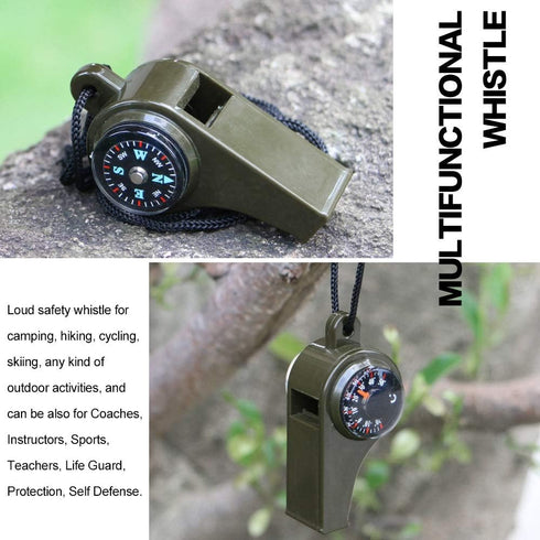 2 Pack Emergency Survival Whistle, 3-in-1 Emergency Whistles with Compass and Thermometer, Loud Safety Whistle with Lanyard for Outdoor Hiking...