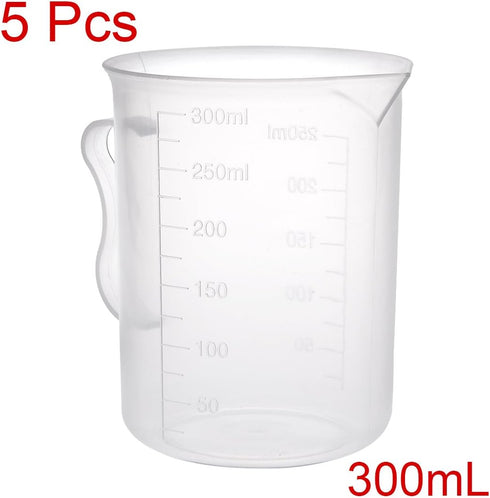 uxcell Measuring Cup 300ml PP Plastic Graduated Beaker Transparent with Handle for Lab Kitchen liquids 5pcs...