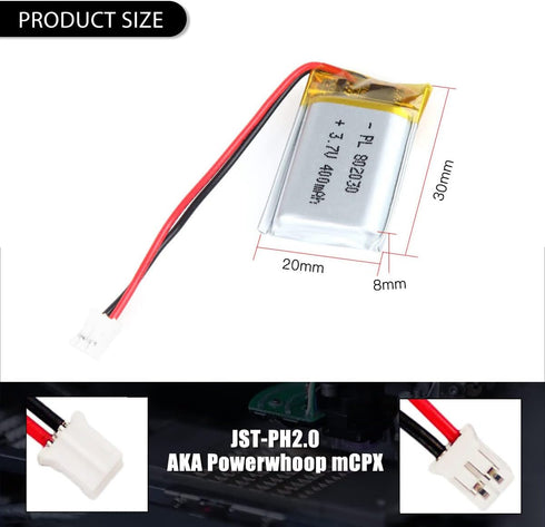 3.7V 400mAh 802030 Lipo battery Rechargeable Lithium Polymer ion Battery Pack with PH2.0mm JST Connector...