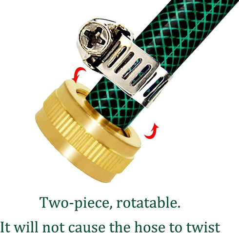 Joywayus 2Pcs 1/2" Barb x 3/4" Female GHT Thread Swivel Brass Garden Water Hose Pipe Connector Copper Fitting with Stainless Clamp House/Boat/Lawn...