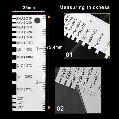 2 Pcs Stainless Steel Thickness Gauges Wire Gauge Measuring Tool, Metal Sheets Welding Tool Round Wire Cable Sheet Thickness Gage and Wire Thickne...