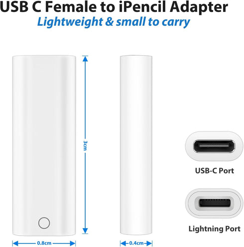 Pencil Charger Adapter for Apple Pencil 1st Generation, USB C to for Lightning Adaptor Charging Dongle Connector Accessories Bluetooth Pairing Onl...