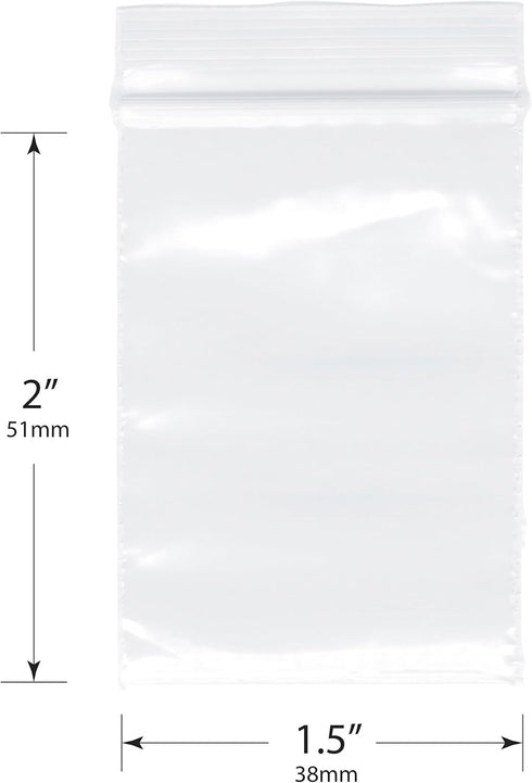 Plymor 1.5" x 2" (Case of 1,000), 2 Mil Zipper Reclosable Plastic Bags...