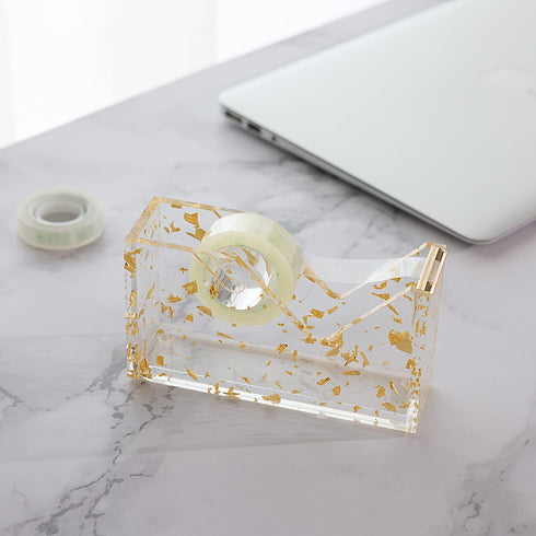 Stylish Acrylic Tape Dispenser with Ruler - Gold Leaf Finish - Enhance Your Office Experience for Masking Tape, Heat Transfer Tape Sublimation, Pa...