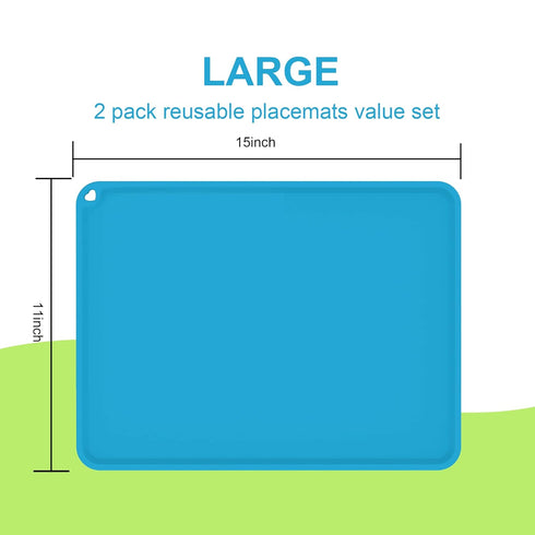 Silicone Kids Placemats, Non-Slip Silicon Placemats for Kids Baby Toddlers Childrens, Kids Portable Placemat for Dining Table, 2Pack, Blue/Green...