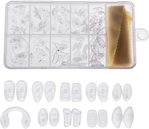 Eyeglass Nose Pads, Eyeglass Repair Kit with 50 Pairs Soft Silicone Air Chamber Glasses Nose Pads, Screws, Screwdrivers, Tweezer and Cleaning Clot...