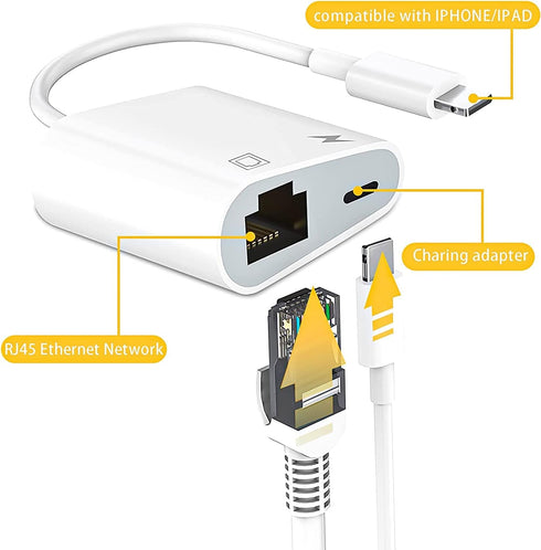 ?Apple MFi Certified? Lightning to Ethernet Adapter, 2 in 1 Rj45 Ethernet LAN Network Adapter, iPhone Ethernet Cable with Charge Port Compatible w...