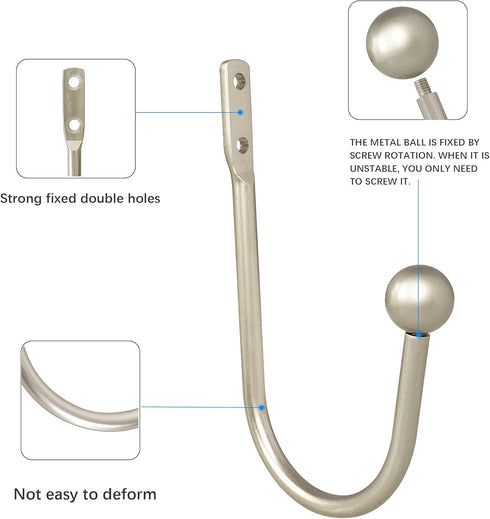 Curtain Holdback, 4 Pcs Wall Mounted Drapery Tiebacks with Screws, Heavy Duty Metal Decorative Window Drapery Holder Curtain Hook, Silver...