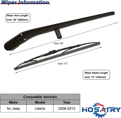 Rear Wiper Arm Blade Set for Jeep Liberty 2008-2012 SUV Vehicles Rear Windshield Wiper Arm Blade Assembly 68034341AD...