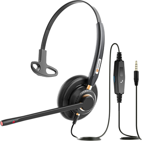 Arama Cell Phone Headset with Mic Noise Canceling, 3.5mm Wired Headset for iPhone Samsung PC iPad, Computer Headset for Skype for Business Office,...