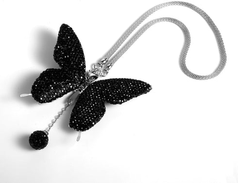 Butterfly Car Hanging Ornament, Elegant Rhinestone Car Mirror Charm Aesthetic Car Pendant for Rear View Mirror for Women (Black)...