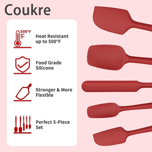 Silicone Spatula Set of 5,High Temperature Resistant, Food Grade Silicone, Dishwasher Safe, for Baking, Cooking (Pure Red)...