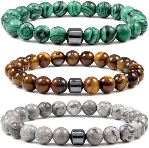 COLORFUL BLING Chakra Bracelet Crystal Yoga Beads Stretch Bracelet Adjustable Natural Gemstone Volcanic Malachite 8mm Beaded Bracelet Handmade Gem...