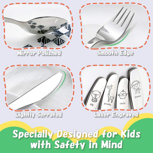 Kids Silverware Set Toddler Utensils 18/8 Stainless Steel 4PCS Fork Spoon and Knife Cutlery Child Flatware for Age 3+...