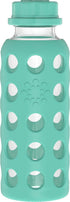Lifefactory 9-Ounce Glass Water Bottle with Flat Cap and Silicone Sleeve Kale...