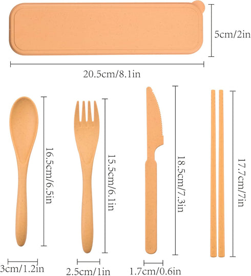 Reusable Utensils Set with Case, 4 Sets Wheat Straw Travel Cutlery Set, Portable Spoon Knife Fork Chopsticks Lunch Box Utensil Set for Kids Adults...