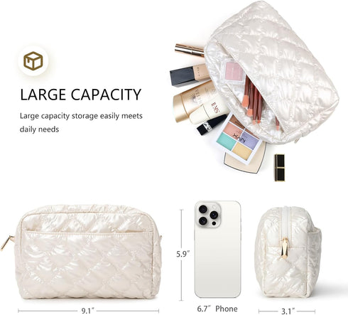 Travel Cosmetic Bag, Portable Waterproof Makeup Bag with Zipper Quilted Make Up Organizer Pouch Puffer Toiletry Bag Classy Gift for Women Daily Tr...