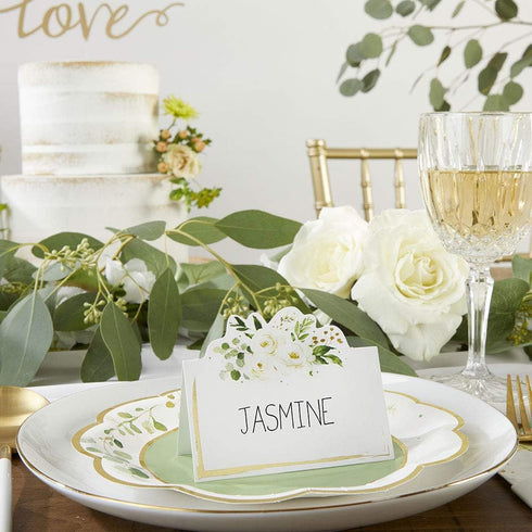 Kate Aspen Sage Green Party Decorations, Eucalyptus Floral Tent Place Cards (Set of 50) - Perfect for Greenery Baby Shower & Bridal Showers...