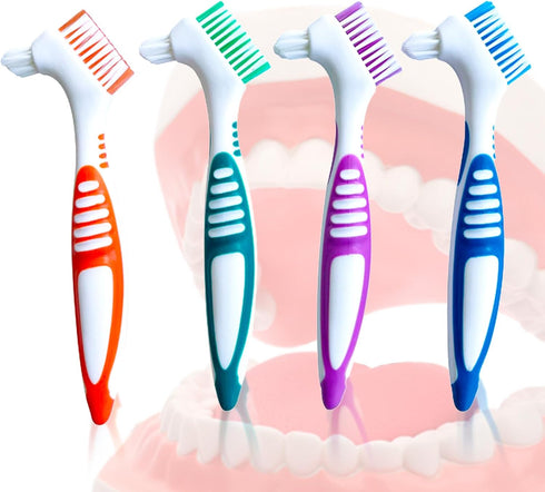 Denture Brush,4PCS Denture Toothbrush,Denture Cleaner Brush for Dental Devices,Mouth Guard, False Teeth,No-Slip Handle Dental Appliance Cleaning B...