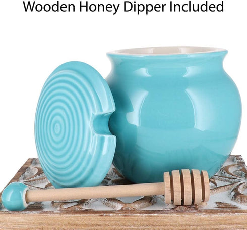 Cottage Creek Honey Jar Honey Keeper, Porcelain Honey Pot with Lid and Wooden Honey Dipper, Honey Storage Container...