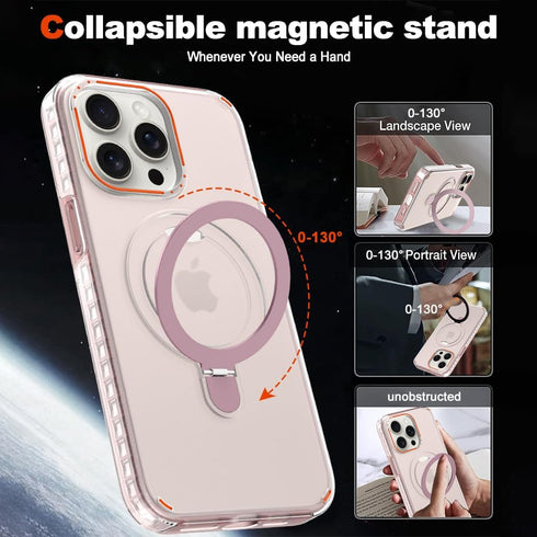Phone Case Compatible with iPhone 15 Pro Max?Compatible with Magsafe?with Metal Ring Invisible Stand,Pink Translucent Matte Back (TPU+PC Classic C...