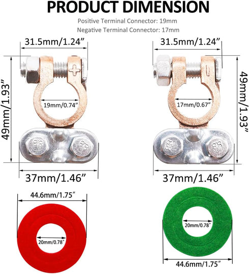 Tnisesm 1Pair Battery Terminal Set with Anti-corrosion Washers, Positive Negative Battery Terminals Connectors Clamps for Boat Yacht Camper Truck ...