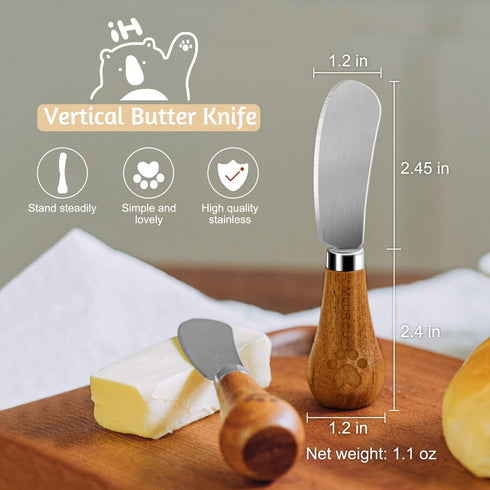 Stainless Steel Vertical Knife Set, 4 PCS Acacia Wood Handle Charcuterie Accessories for Butter, Cheese, Fruit, Jam, Ideal Kitchen Baking and Part...