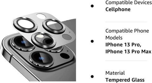 Metal Camera Lens Protector for iPhone 13 Pro Max & iPhone 13 Pro Metal Camera Cover Tempered Glass Screen Protector 9H Anti-Explosion iPhone 13 P...