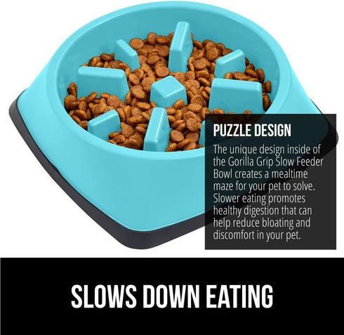 Gorilla Grip Slip Resistant Slow Feeder Dog Bowl,4 Cups,Slows Down Pets Eating,Prevents Overeating,Feed Small&Large Breed Puppy,Puzzle Design,Dogs...