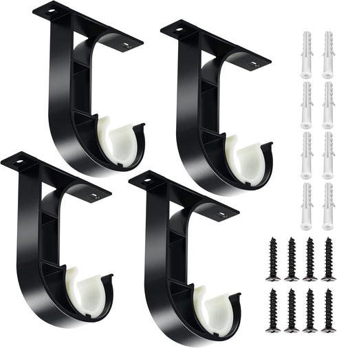 TOKPLNU Ceiling Curtain Rod Bracket, 4 Pack Heavy Duty Curtain Rods Holders, Aluminum Alloy, Black Ceiling Curtain Hooks Hangers Fit for 1 Inch Dr...