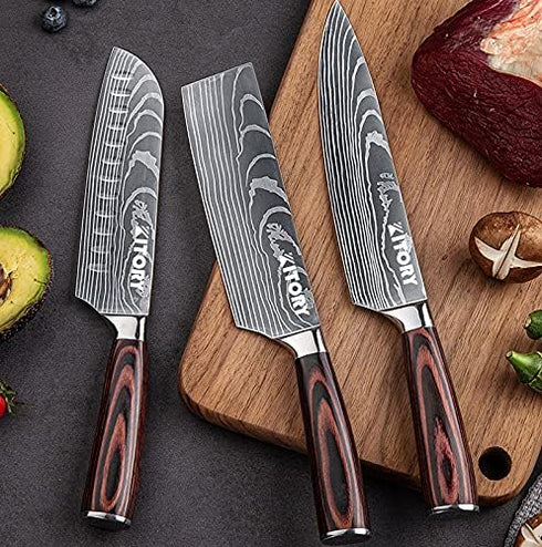 Kitory Santoku Knife 7'' Chef's Knife High Carbon Stainless Steel Asian Kitchen Knife with Sheath Ultra Sharp Cooking Knife, Ergonomic Pakkawood H...